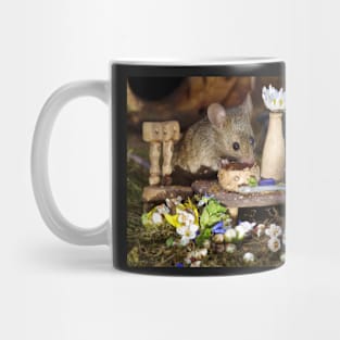 George the mouse in a log pile house - Spring flowers Mug